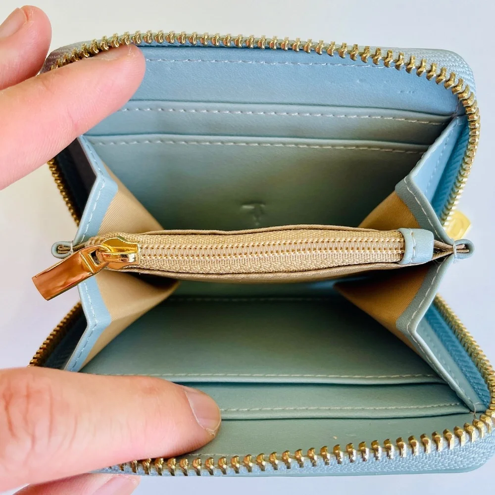 Trussardi Greyhound Logo Light Blue Leather Compact Zip Wallet with Box - Picture 9 of 15